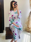 2 Pcs Women,s Stitched Linen Printed Shirt And Trouser